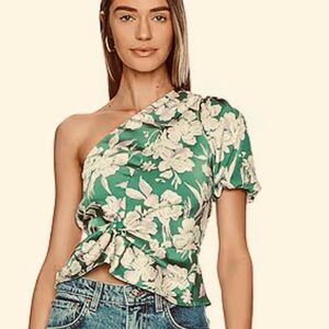 Heartloom Cream and Green Asymmetrical Ruffled Blouse